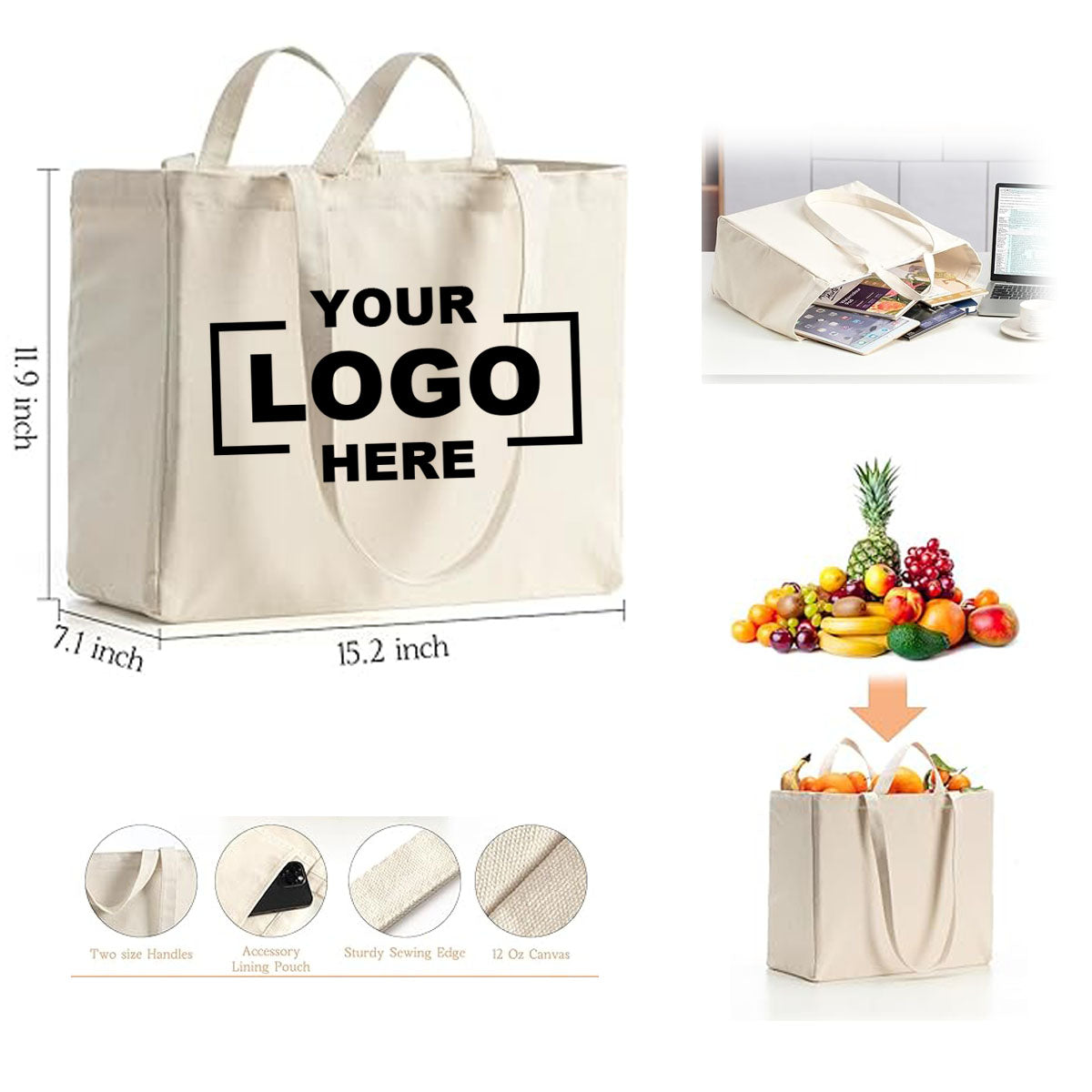 NW004 Cotton Canvas Grocery Shopping Bags