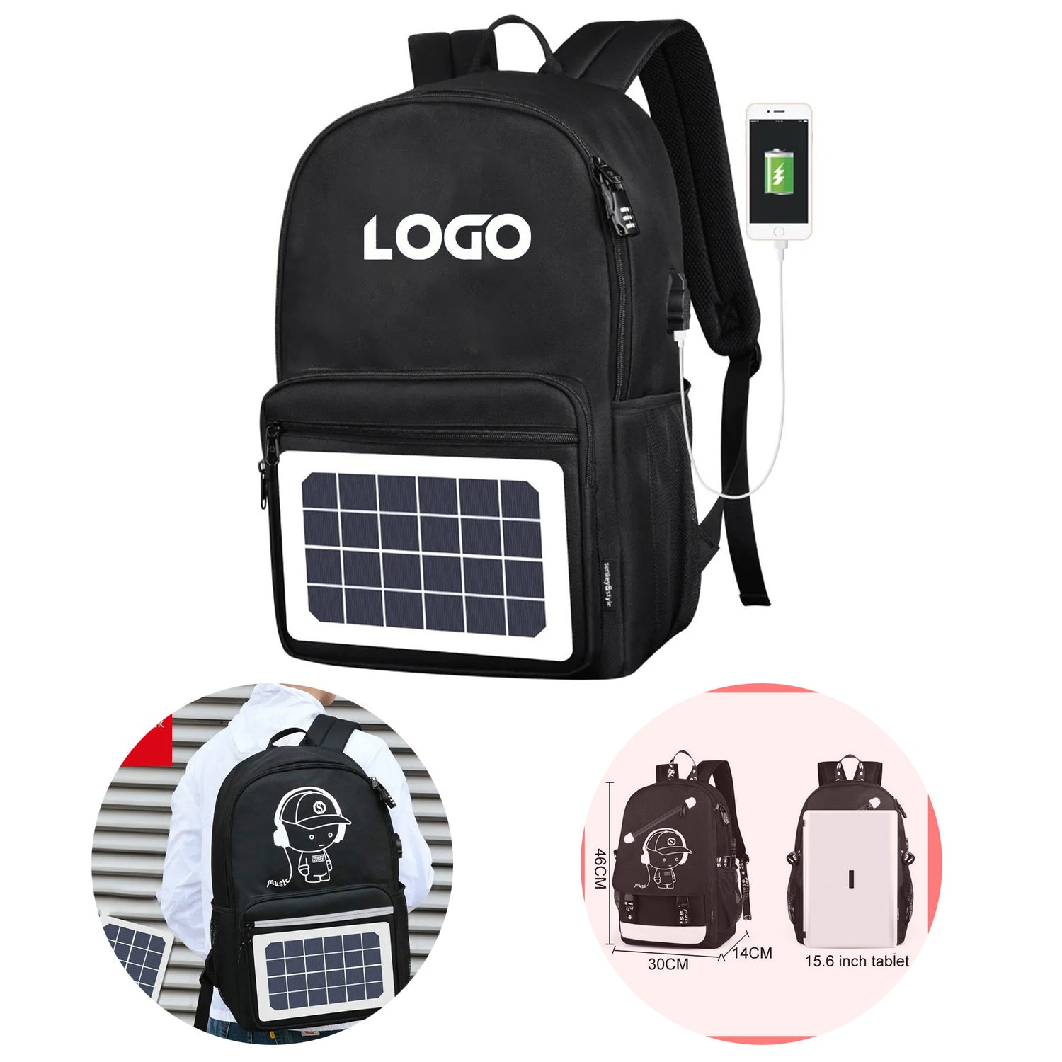 SUPSCH013 Solar USB Charging Smart Backpack