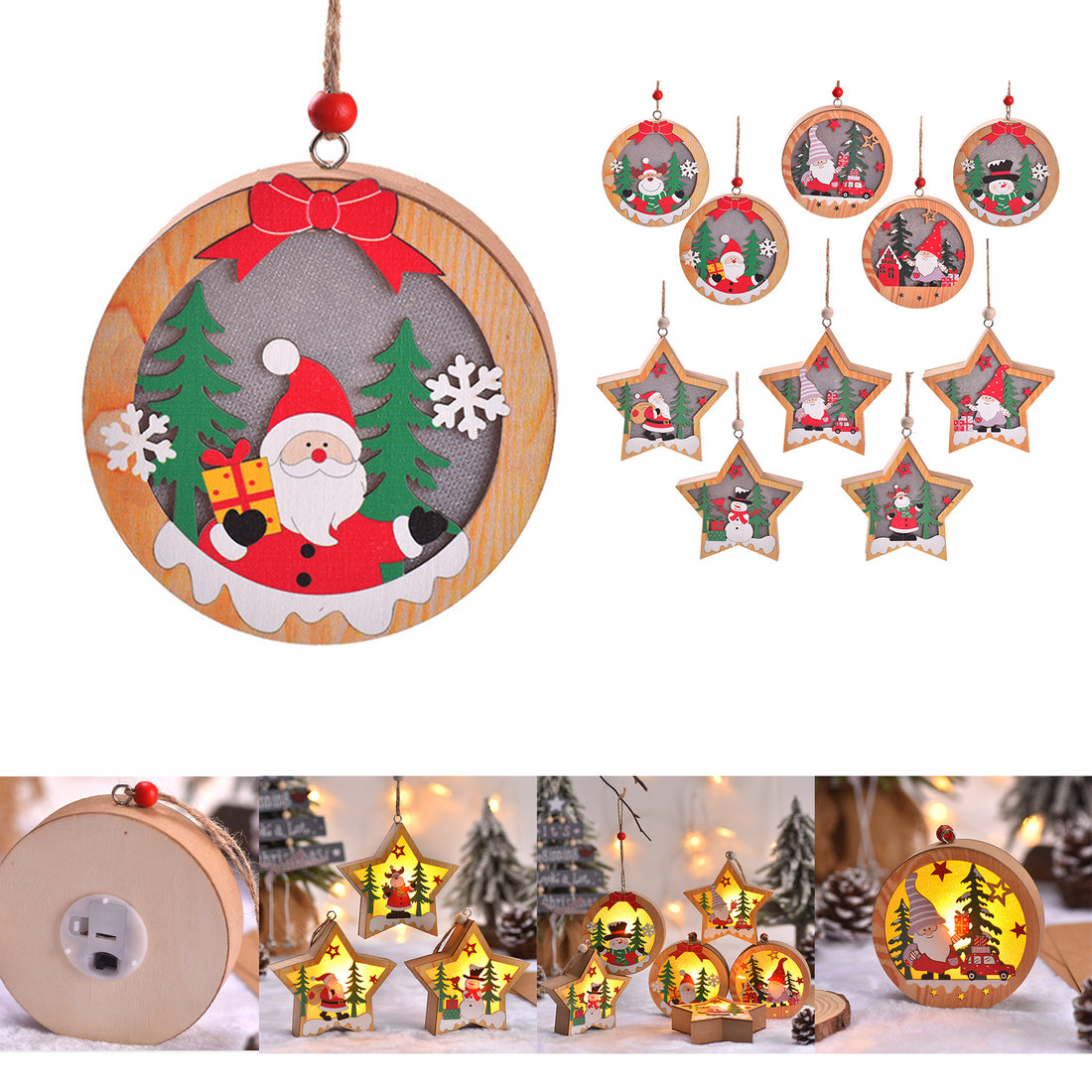 SUPSCH310 LED Light Up Christmas Wooden Ornaments