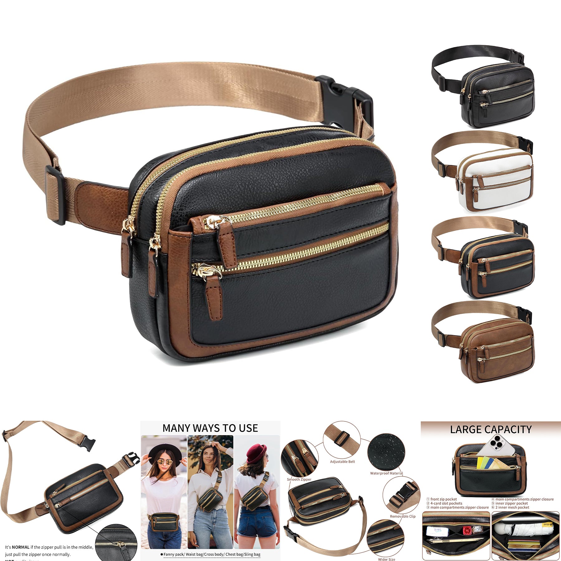 SUPSCH159 Leather Fanny Pack for Women Men