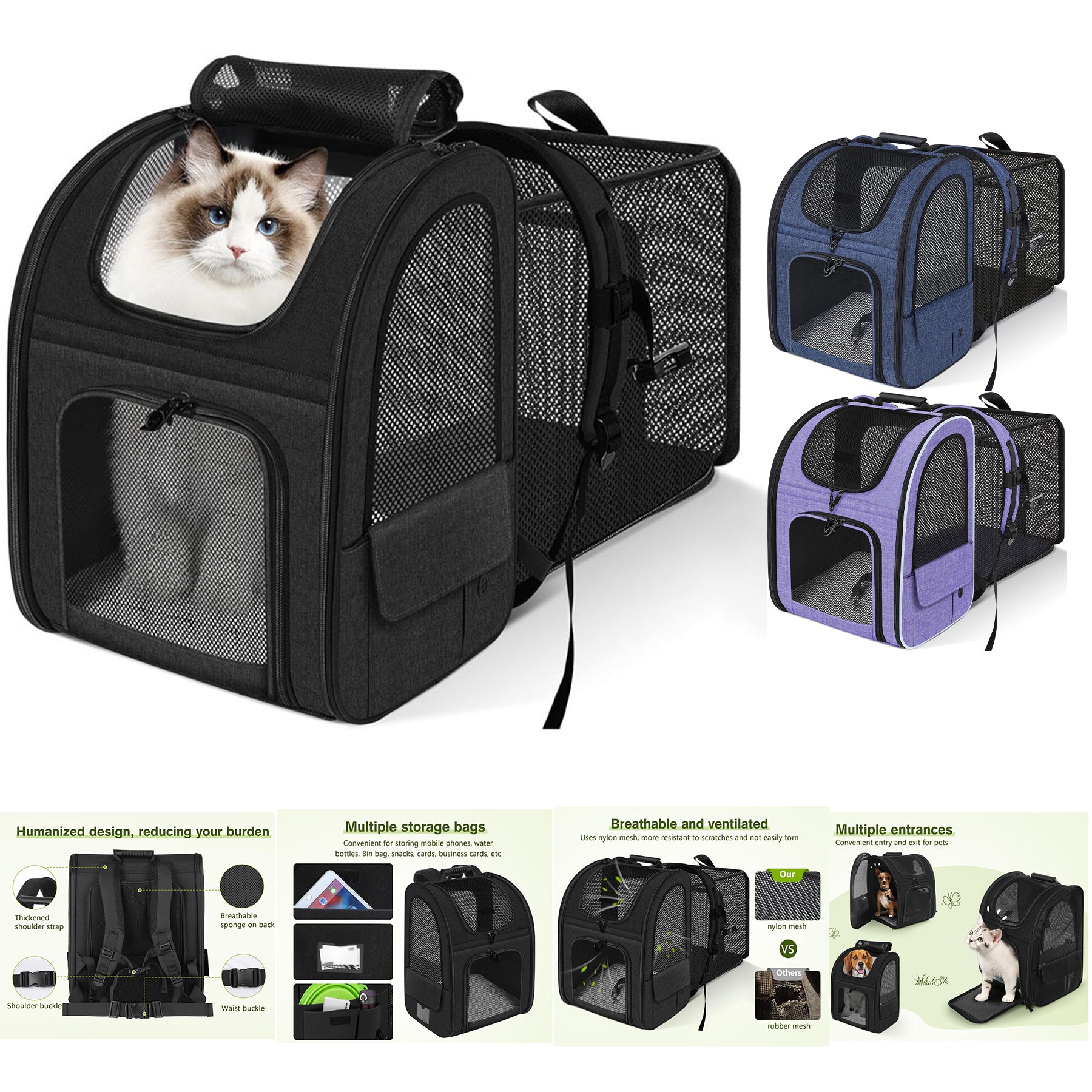 SUPSCH180 Expandable Cat Backpack with Breathable Mesh