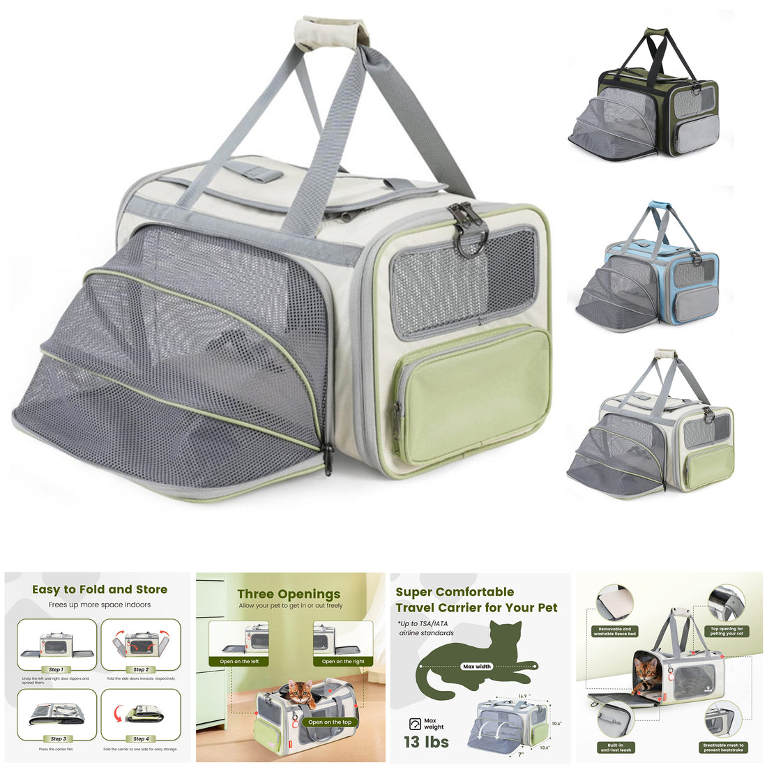 SUPSCH167 Soft Sided Collapsible Pet Travel Carrier