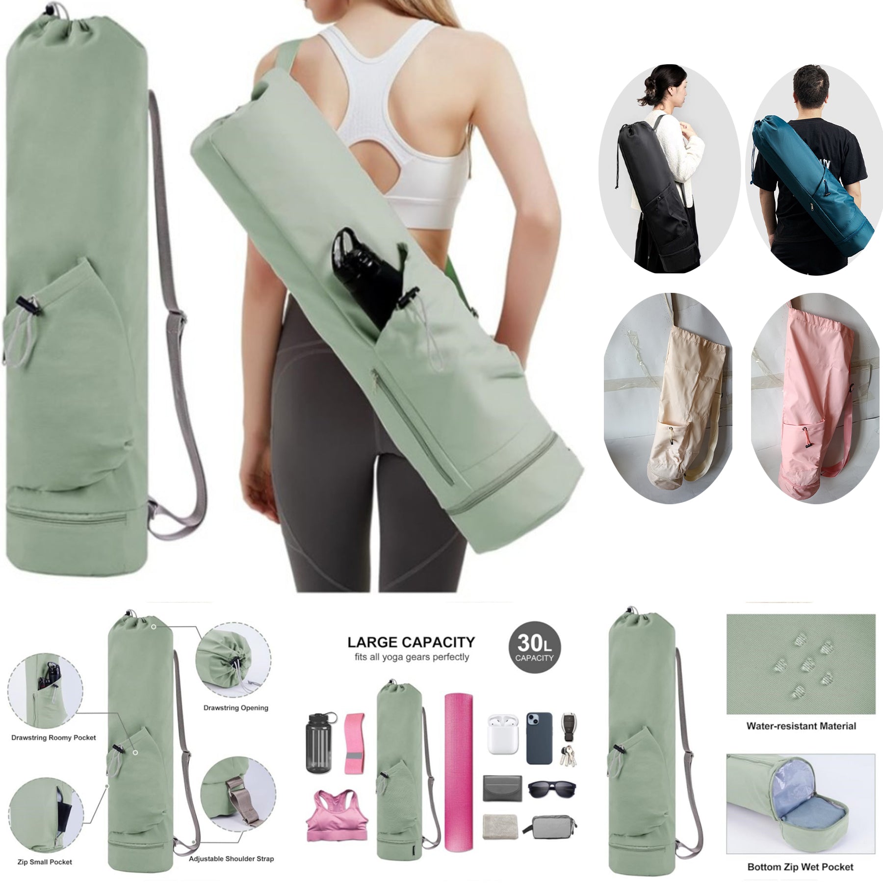 SUPSCH184 Yogamatten-Tasche mit Wasserflaschenfach und Nassfach unten