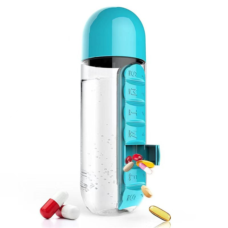 SUPSAS76 Portable Daily Pill Box Oraganier with Water Bottle