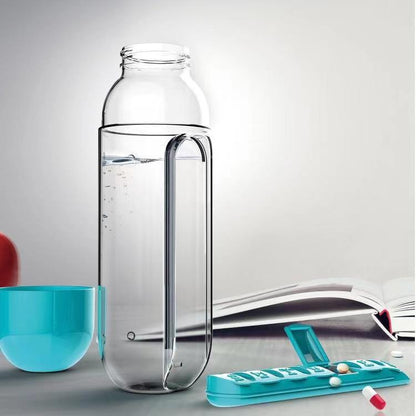 SUPSAS76 Portable Daily Pill Box Oraganier with Water Bottle