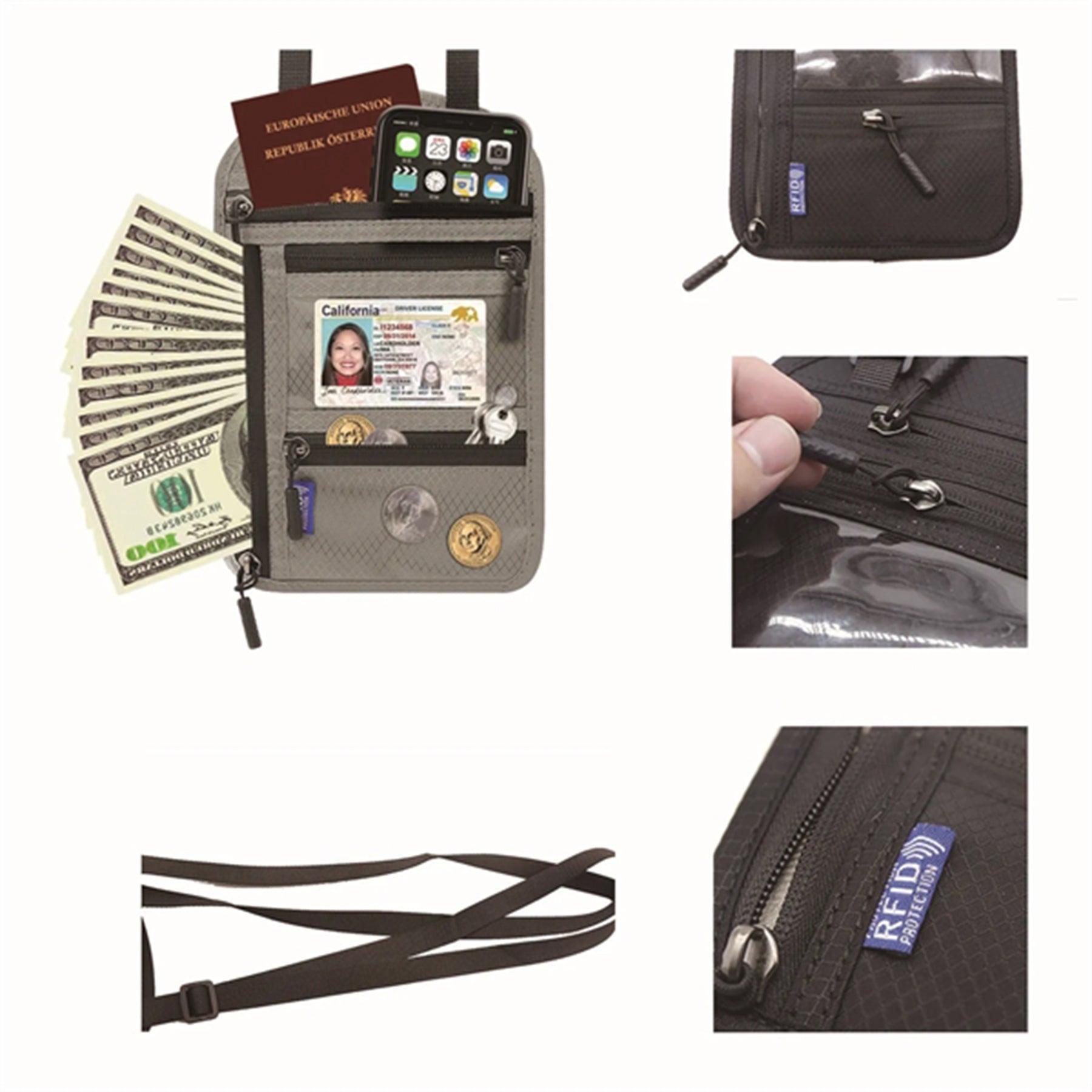 SUPSAW212 Travel Neck Wallet with RFID-Blocking