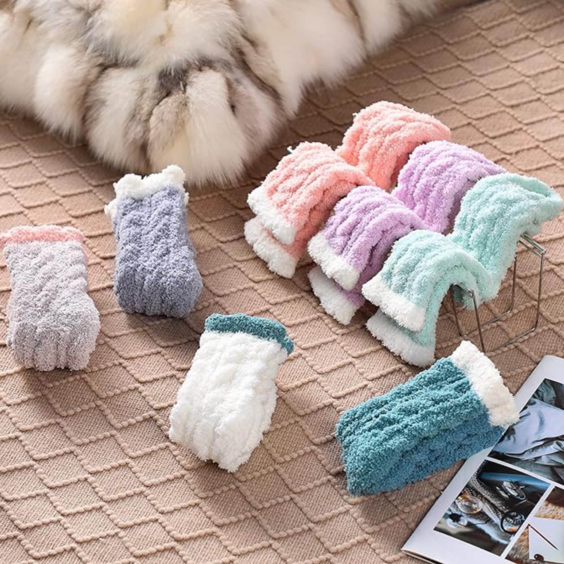 SUPSAW44 Soft Cozy Fluffy Slipper Socks