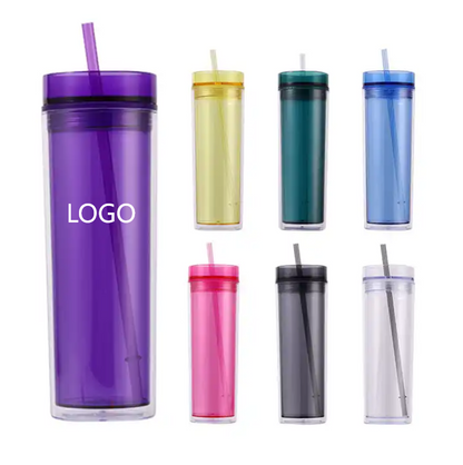 SUPSBL22 16oz Plastic Double Wall Tumblers with Straw