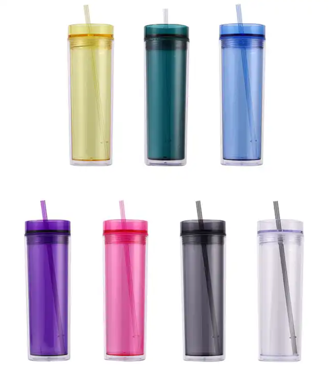 SUPSBL22 16oz Plastic Double Wall Tumblers with Straw