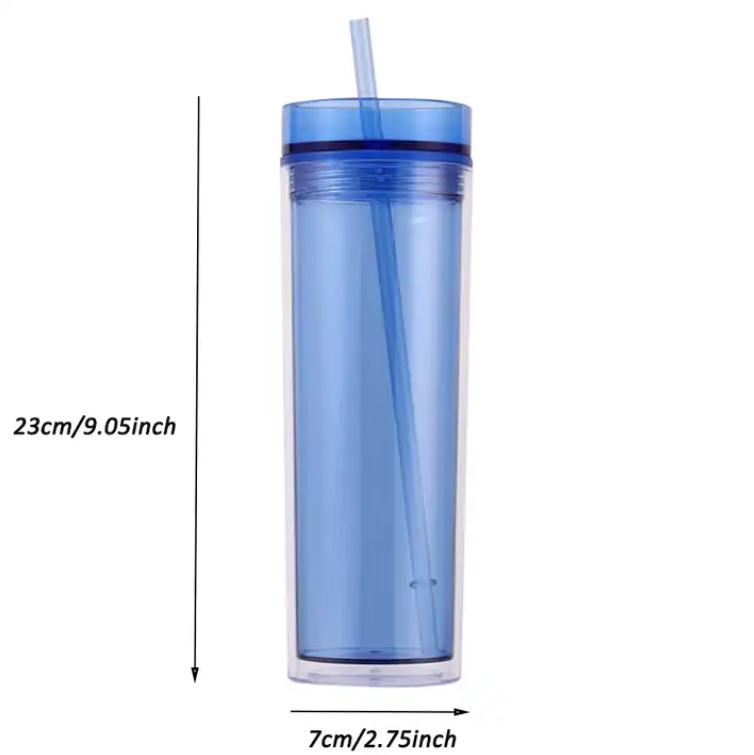 SUPSBL22 16oz Plastic Double Wall Tumblers with Straw