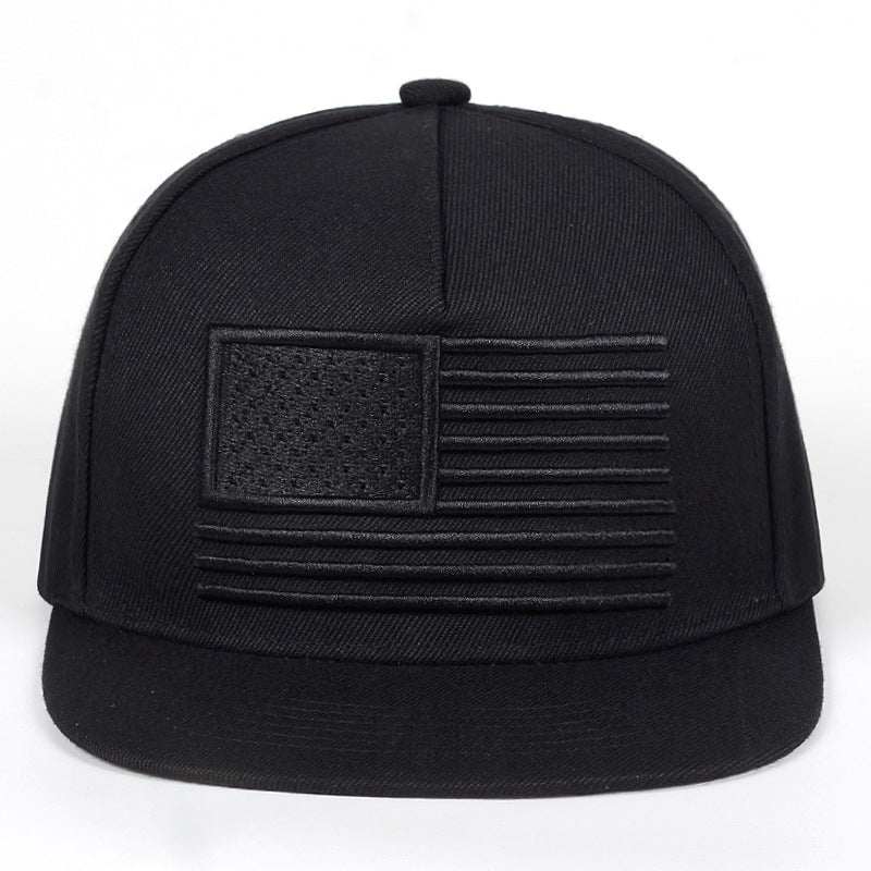 SUPSCW05 Premium 3D EmbossedUSA Flat Brim Bill Hat - American Flag Baseball Cap - Black High Profile Patriotic Snapback Hat for Men or Women