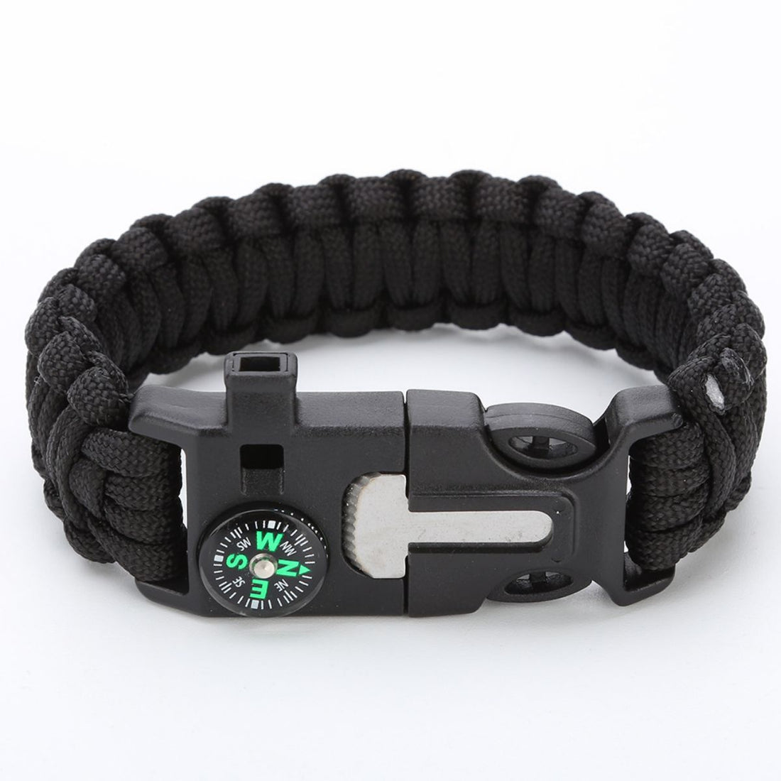 SUPSCW13 Survival-Armband, 5-in-1-Notfallset mit Feuerstein-Feuerstarter, lauter Pfeife, Kompass, Fallschirmschnur, taktischer Überlebensausrüstung und -zubehör, perfekt zum Wandern, Camping, Jagen.