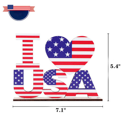 SUPSCW14 Patriotisches Holzschild mit Stern, dekorative Holzblockschilder, freistehende Buchstabenaussparung für den Kaminsims (4. Juli)
