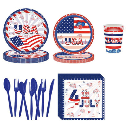 SUPSCW15 4th of July Party , 142pcs American Flag Independence Day Tableware Set, Patriotic Paper Plates and Napkins, Cups, Knife, fork, spoon, for Patriotic Party Supplies, Serve 20.