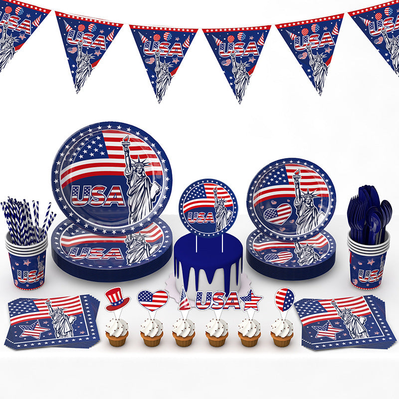 SUPSCW16 4th of July Party, 133pcs American Flag Independence Day Tableware Set, Patriotic Paper Plates and Napkins,Tablecloths,Cups, Knife, fork, spoon, Flatware Set for Patriotic Party Supplies, Serve 20