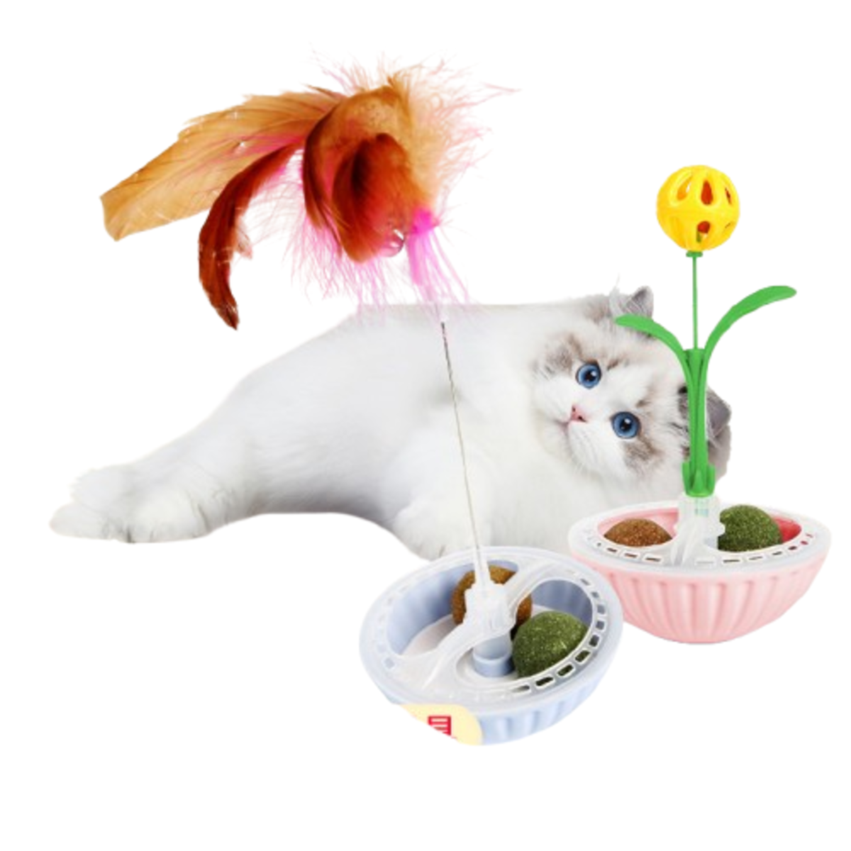 SUPSJY11 Interactive Tumbler Cat Toy with Feather and Bell Toppers