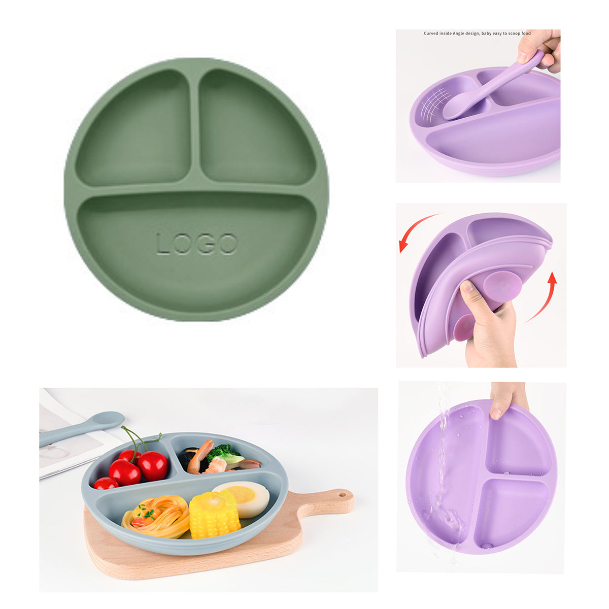 HUPSRC64 3 Compartments Non Slip Silicone Baby Placemat