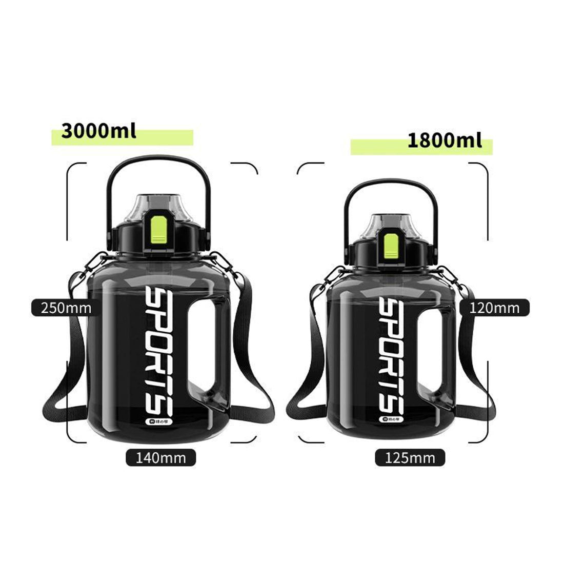 SUPSRC74 3.0 L Large Capacity Wide Mouth Plastic Sport Water Bottle