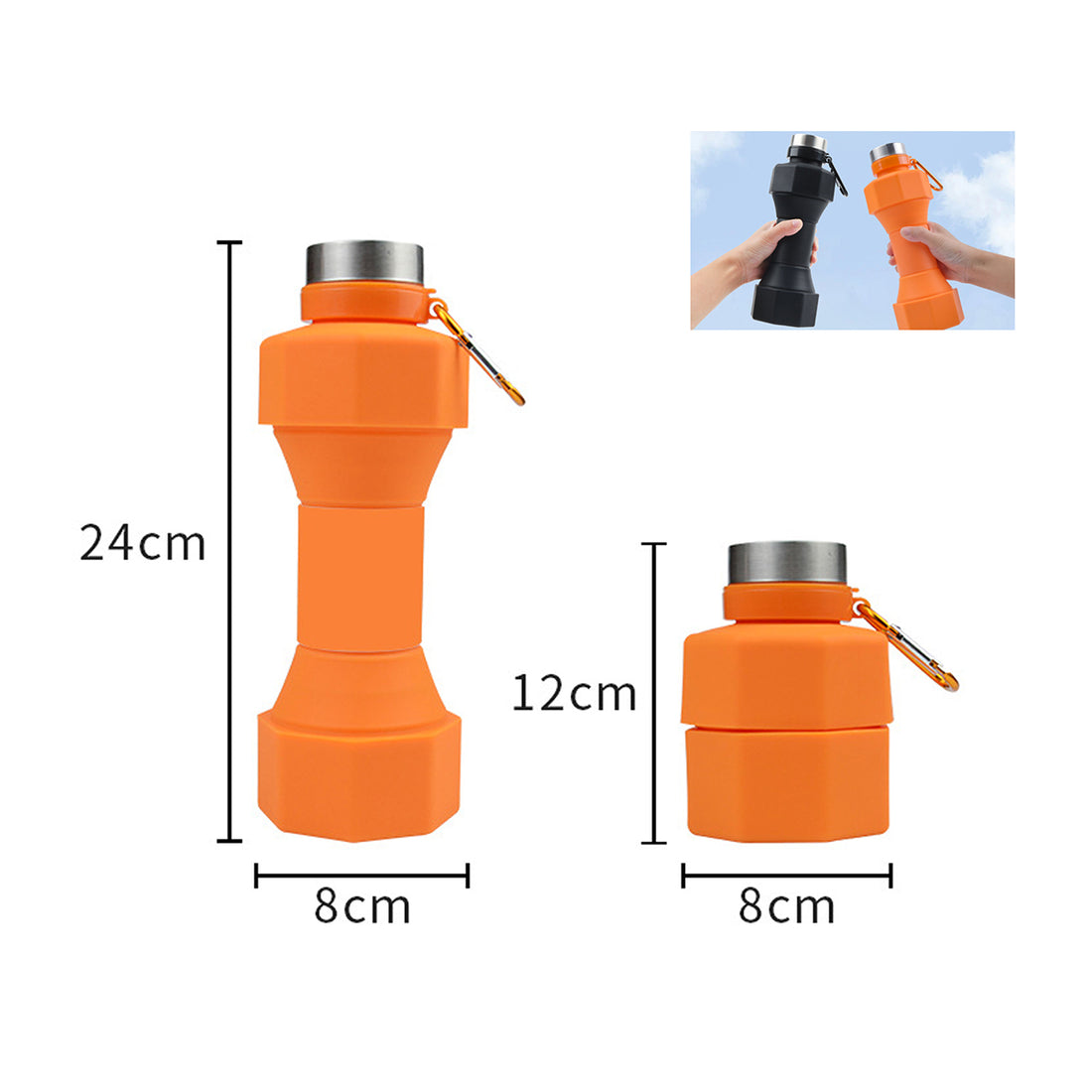 SUPSRC80 21 oz.Collapsible Dumbbell Water Bottle With Carabiner