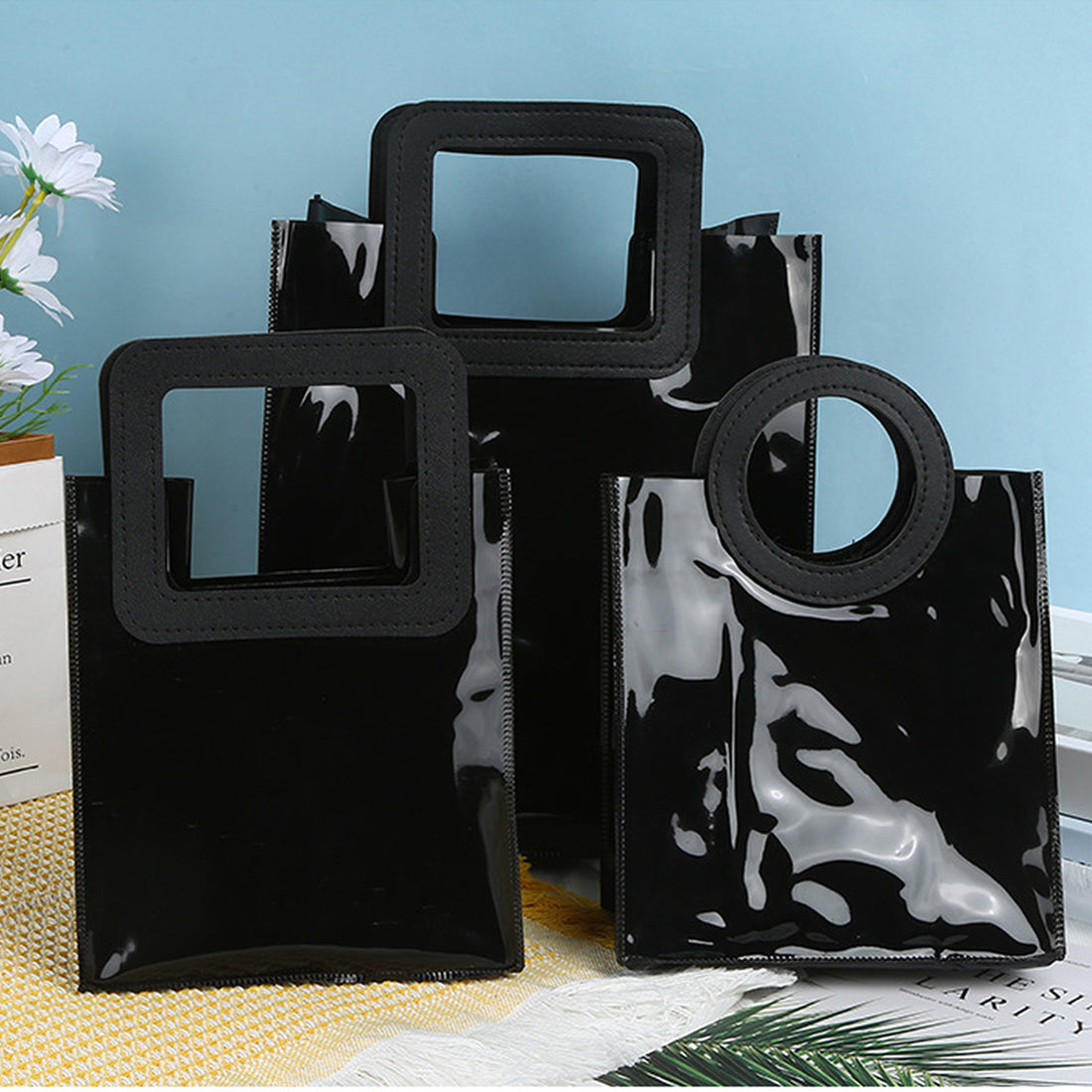 SUPSRC90 Resuable Jelly Black Tote Bag With Handle